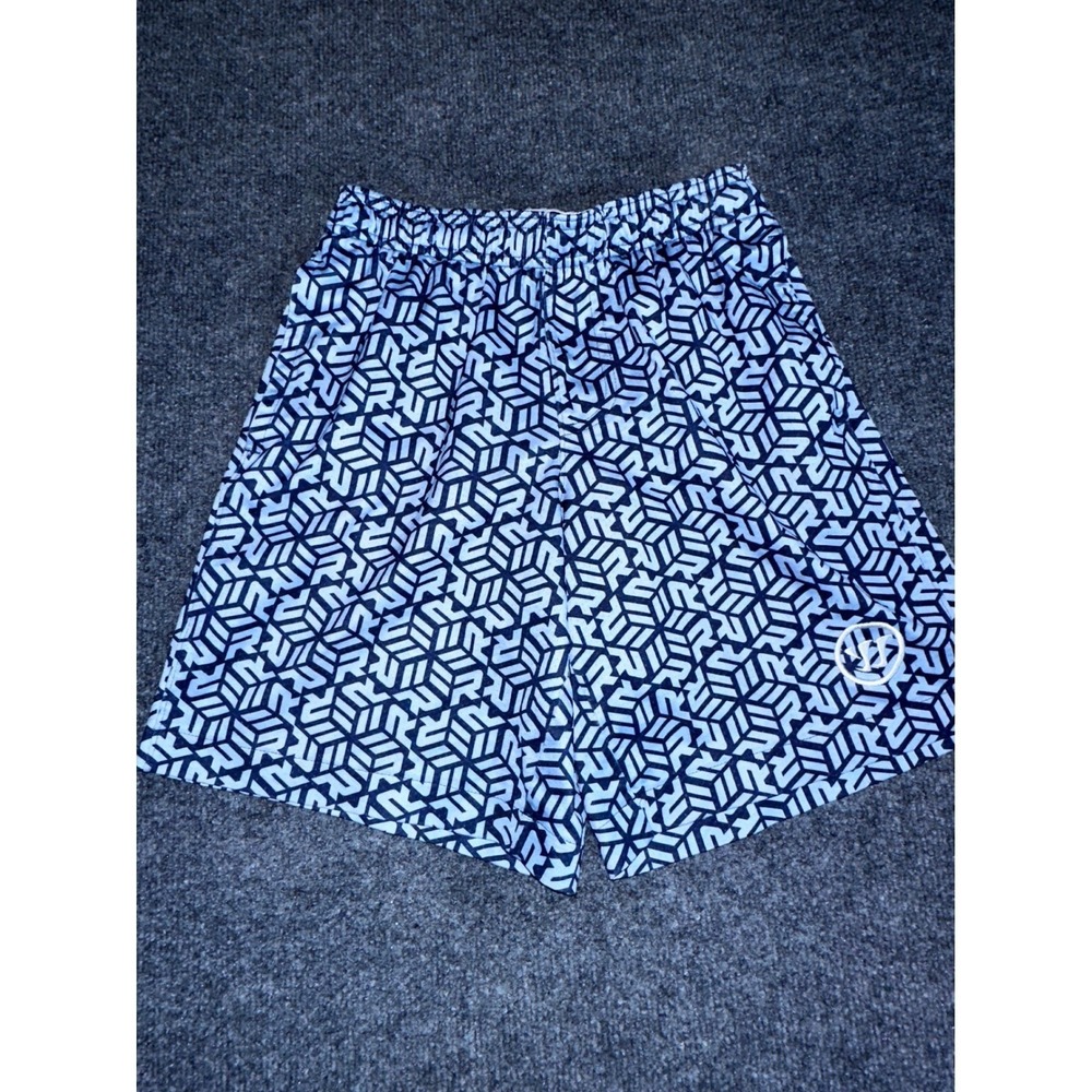 Warrior Mens Geometric Monogram Athletic Shorts Navy Blue Lacrosse Gym Small